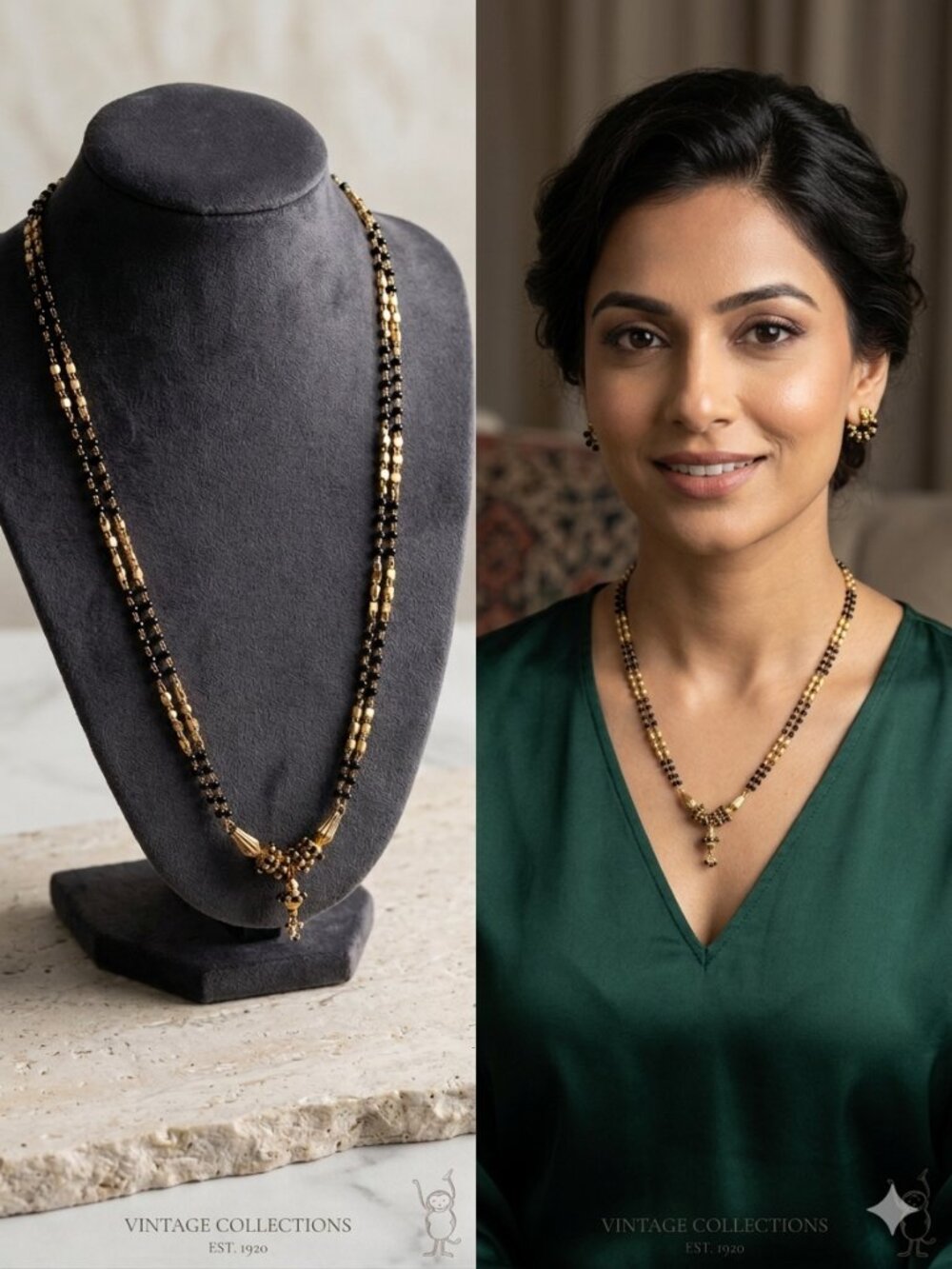 Elegant Multi-Strand Statement Necklace | Black & Gold plated Layered Chain